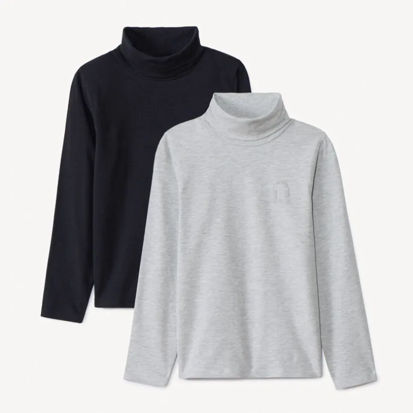 Set van 2 effen coltruien met ton-sur-ton puff print jongens