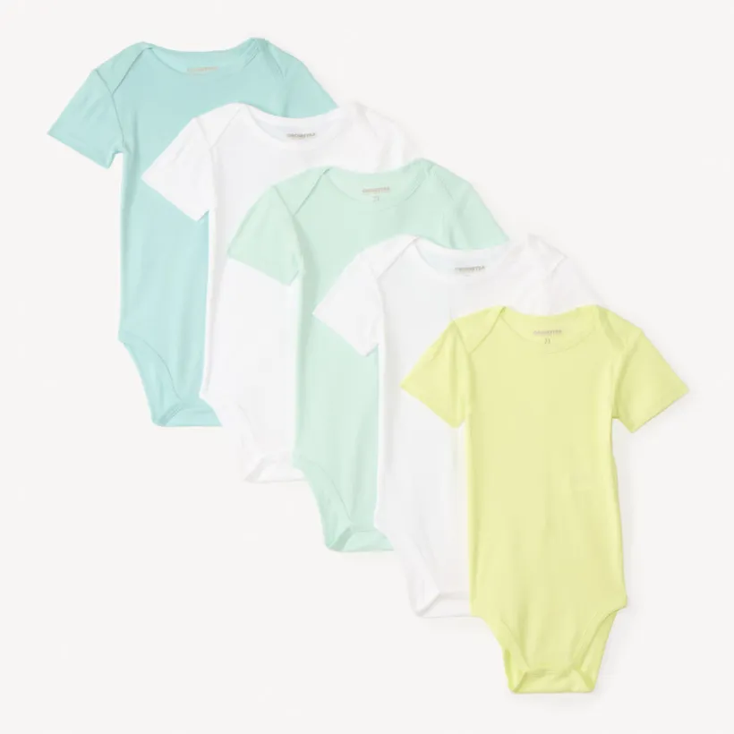 Set van 5 effen korte mouw bodys voor baby jongens