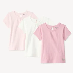 Set van 3 effen korte mouw t-shirts voor babymeisje met glitterprint gouden hartje