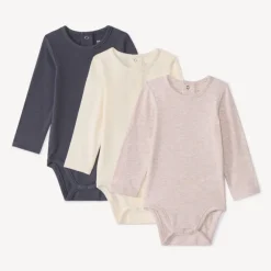 Set van 3 effen lange mouwen bodies voor baby