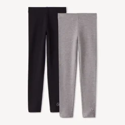 Set van 2 effen leggings meisjes met zilveren foilprint op linker enkel