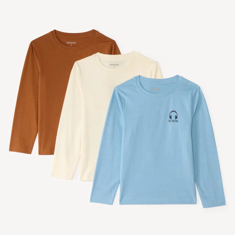 Set van 3 effen longsleeves voor jongens