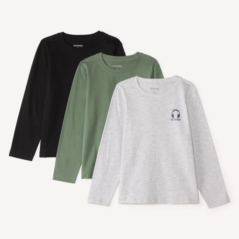Set van 3 effen longsleeves voor jongens