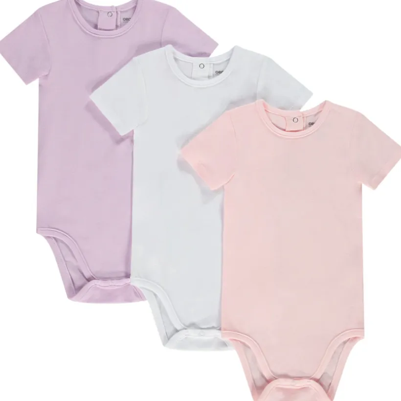 Set van 3 effen rompers met korte mouwen voor babymeisjes