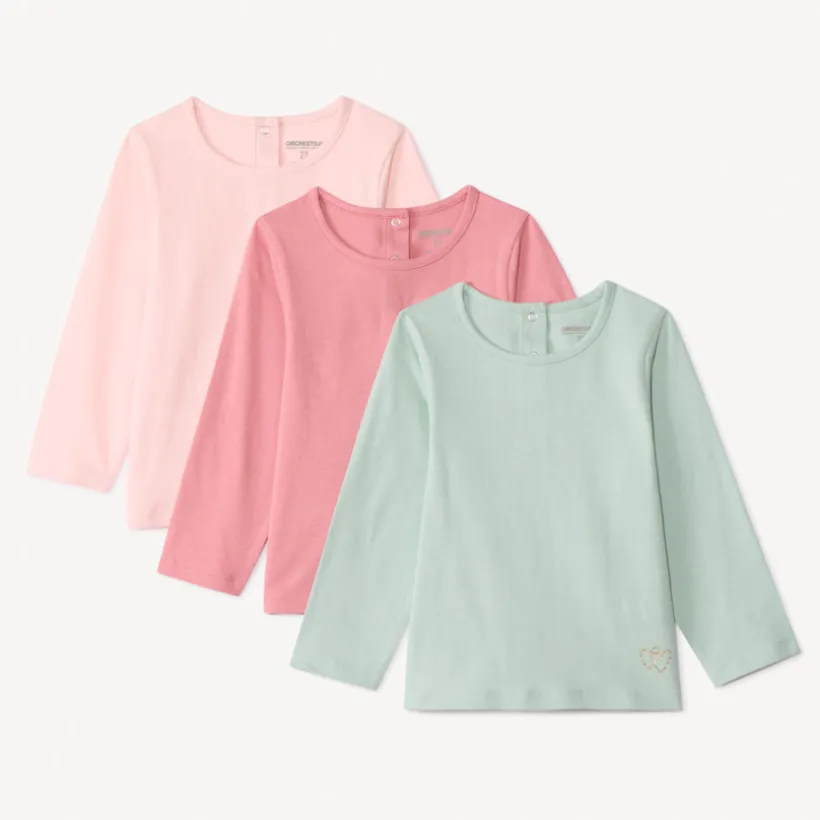 Set van 3 effen t-shirts met korte mouwen voor babymeisje, jersey, met gouden glitterhart