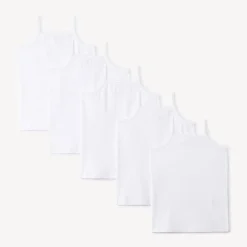Set van 5 effen witte jerseyonderhemden met fijne bretellen meisjes