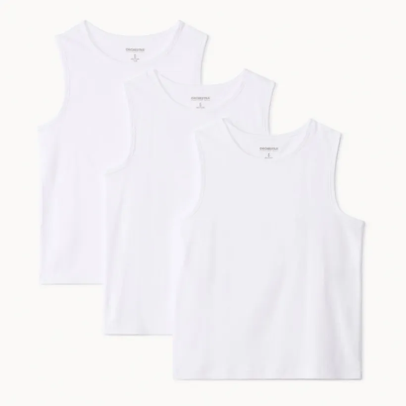 Set van 3 effen witte mouwloze onderhemden jongens