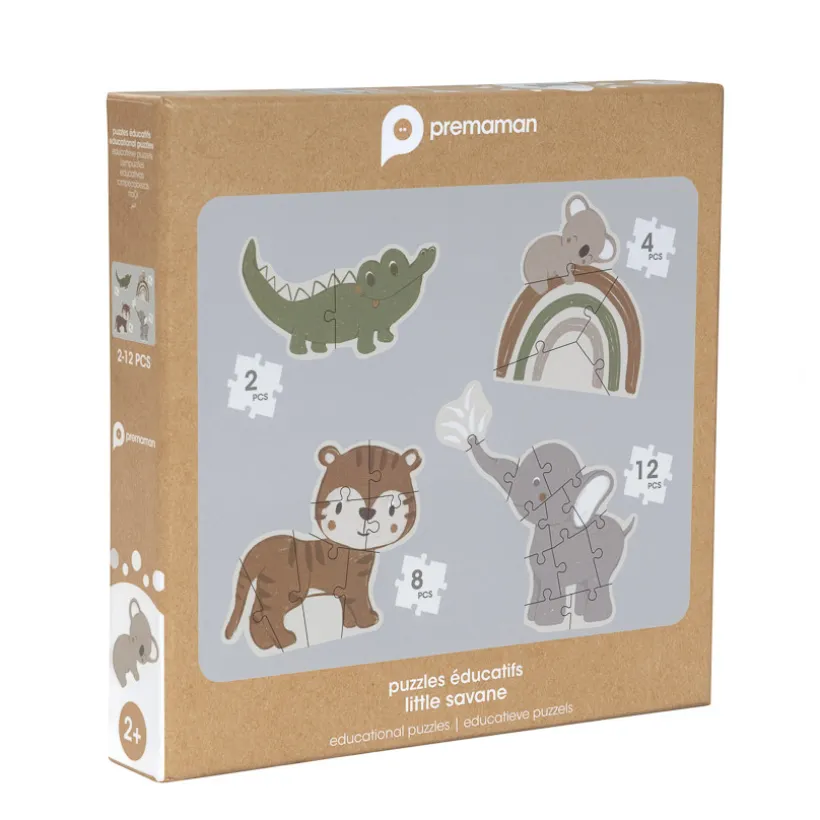 Set van 4 evoluerende dierenpuzzels van 2 tot 12 stukjes