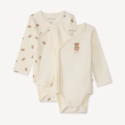 Set van 2 fantasiebodies met berenprint voor baby’s met lange mouwen in jersey