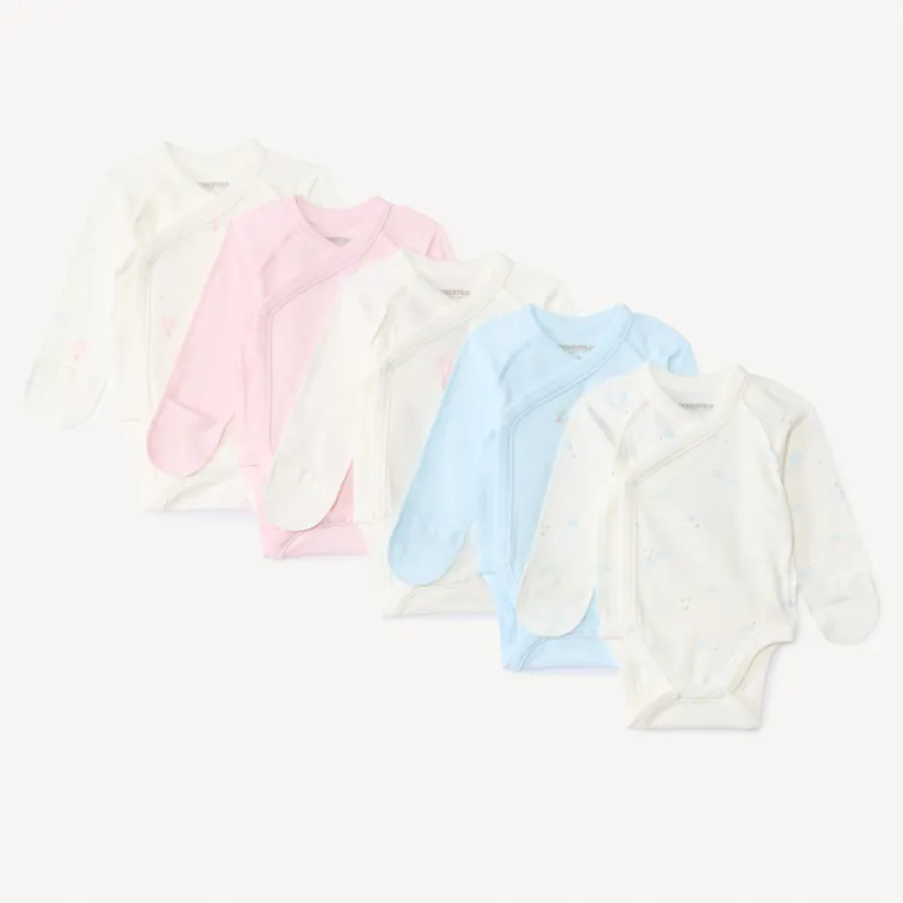 Set van 5 fantasie bodies met lange mouwen voor premature babymeisjes