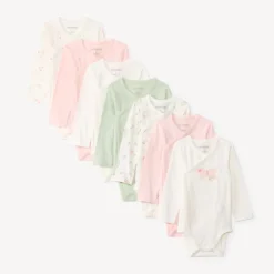 Set van 7 fantasie bodies met lange mouwen meisjes met verschillende sluitingen afhankelijk van de leeftijd
