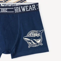 Set van 5 fantasie boxershorts jongens, jersey, met marineblauwe elastische taille en witte contrasterende opdruk
