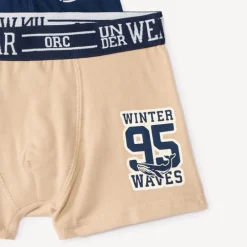 Set van 5 fantasie boxershorts jongens, jersey, met marineblauwe elastische taille en witte contrasterende opdruk