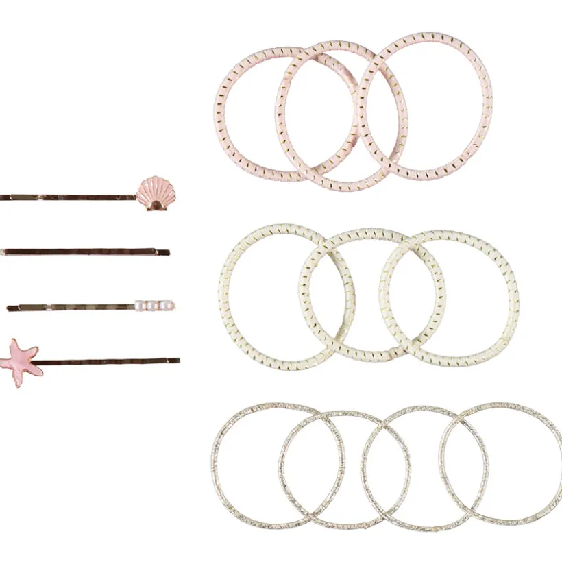Set van 4 fantasie haarspeldjes + 10 elastiekjes meisjes