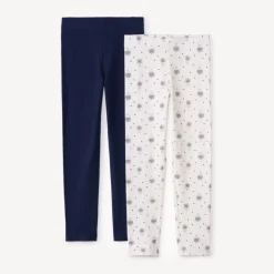 Set van 2 fantasieleggings meisjes met elastische taille, één effen en één met all-over print en glinsterende details