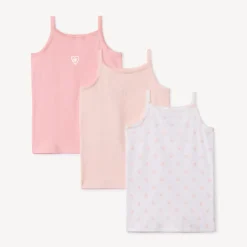 Set van 3 fantasieonderhemden mouwloos voor meisjes in jersey met fijne bretels en ronde halslijn