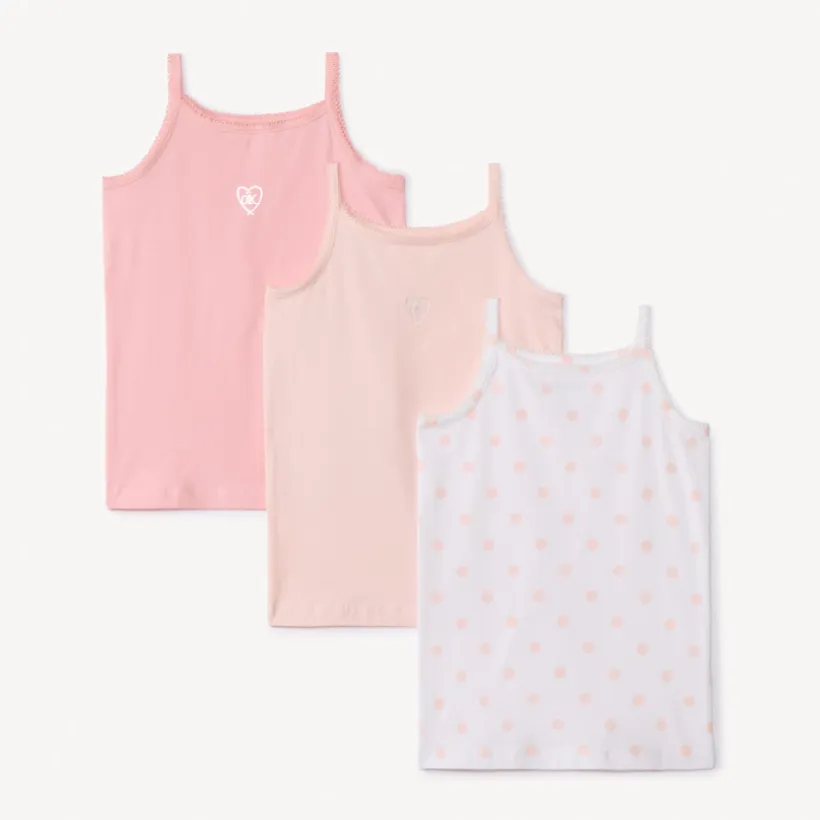 Set van 3 fantasieonderhemden mouwloos voor meisjes in jersey met fijne bretels en ronde halslijn