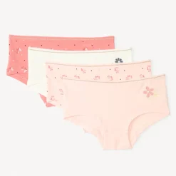 Set van 4 fantasie shorty’s meisjes met jersey en gouden lurex biezen