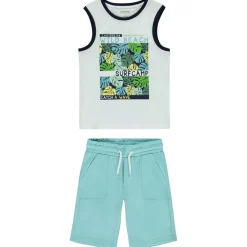 Set van fantasietop + eenkleurige fleece short voor jongen