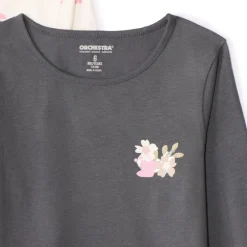 Set van 4 fantasie t-shirts met lange mouwen meisjes in jersey, met ronde hals en diverse prints en kleuren zoals roze, ecru, steenkool en beige