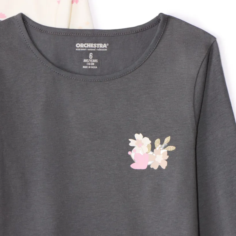 Set van 4 fantasie t-shirts met lange mouwen meisjes in jersey, met ronde hals en diverse prints en kleuren zoals roze, ecru, steenkool en beige