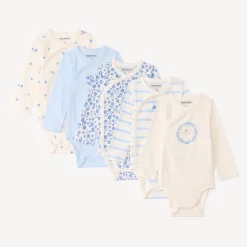 Set van 5 fantasievolle bodies met lange mouwen voor babymeisjes met verschillende sluitingen volgens de leeftijd