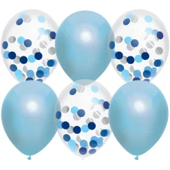 Set van 6 Feestballonnen Licht blauw & Confetti