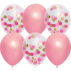 Set van 6 Feestballonnen Princess Pink & Confetti