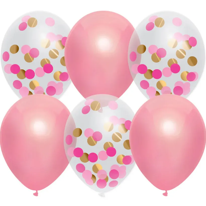 Set van 6 Feestballonnen Princess Pink & Confetti