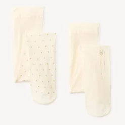 Set van 2 fijne panty's met gouden fantasiepatronen voor babymeisjes