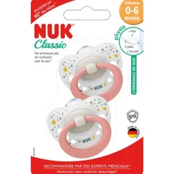Set van 2 fopspenen Classic 0/6M Roze stippen