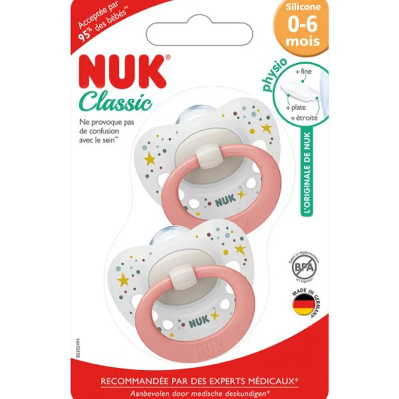 Set van 2 fopspenen Classic 0/6M Roze stippen