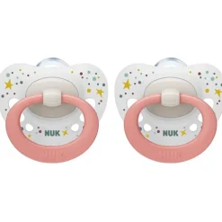 Set van 2 fopspenen Classic 0/6M Roze stippen