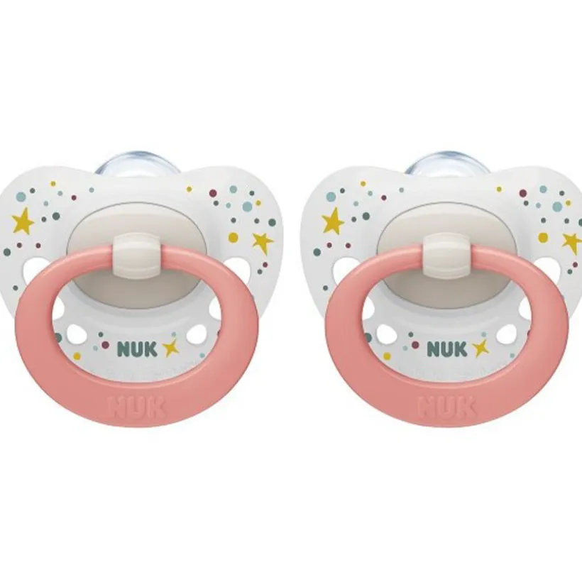 Set van 2 fopspenen Classic 0/6M Roze stippen