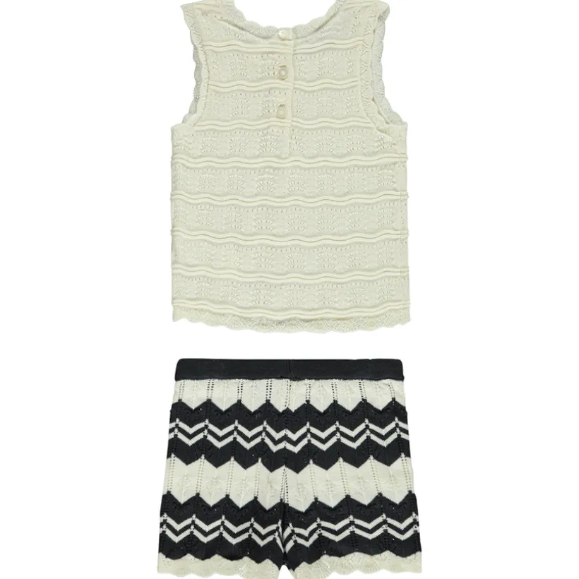 Set van gehaakte mouwloos shirt + short met fantasiepatroon meisjes