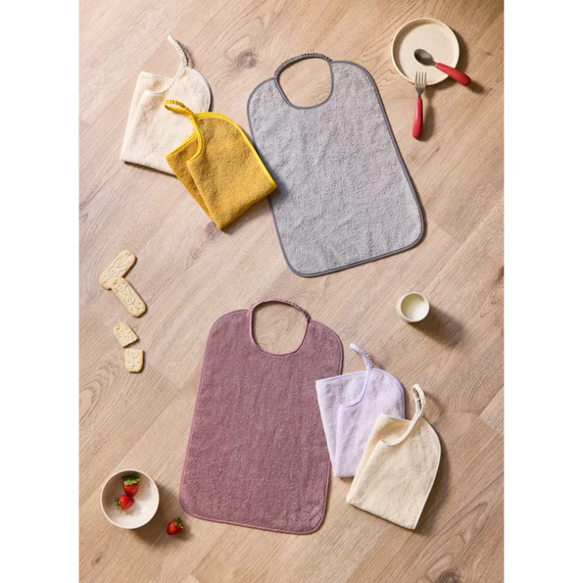 Set van 3 gele slabbetjes van badstof met elastische halslijn