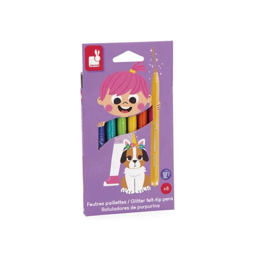 Set van 8 glitterstiften voor kleurplezier met hoge glitterdichtheid