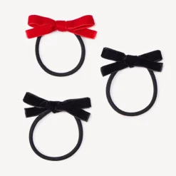 Set van 3 haarelastiekjes met fluwelen knoop meisjes, zwart en rood