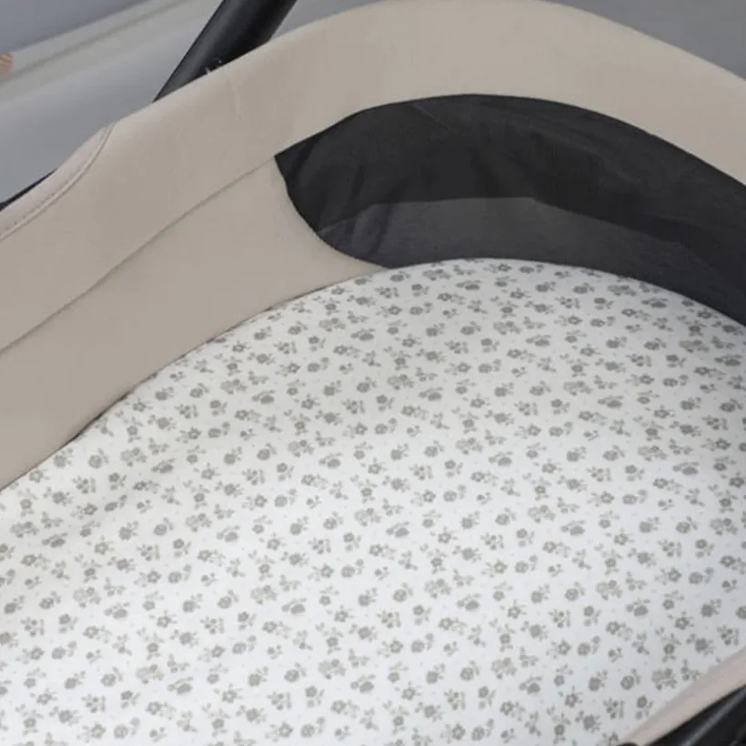 Set van 2 hoeslakens voor draagmand Little Bloom Flowers Grijs