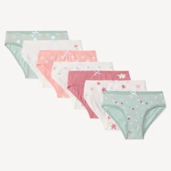 Set van 7 jersey onderbroeken meisjes met bloemen- en hartmotief