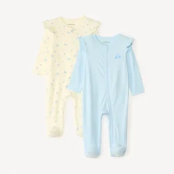 Set van 2 jersey slaapzakken met rits aan de voorkant, motief van bosbessen voor babymeisjes.