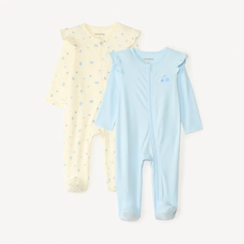 Set van 2 jersey slaapzakken met rits aan de voorkant, motief van bosbessen voor babymeisjes.