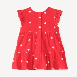 Set van jurk met korte mouwen + hoofdband met hartjesprint voor babymeisjes