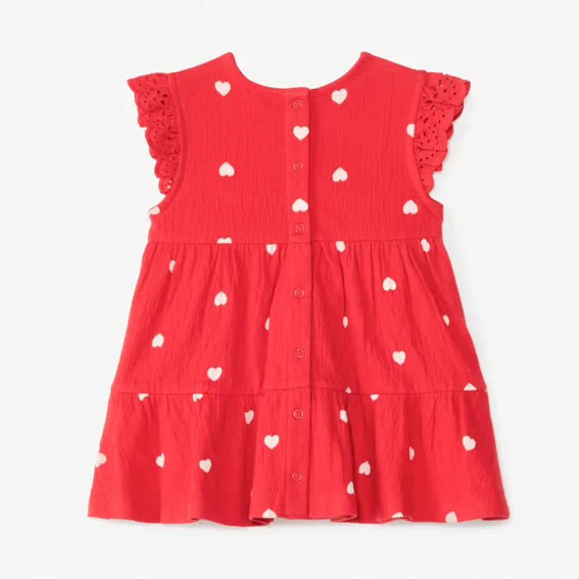 Set van jurk met korte mouwen + hoofdband met hartjesprint voor babymeisjes