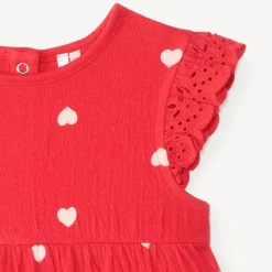 Set van jurk met korte mouwen + hoofdband met hartjesprint voor babymeisjes