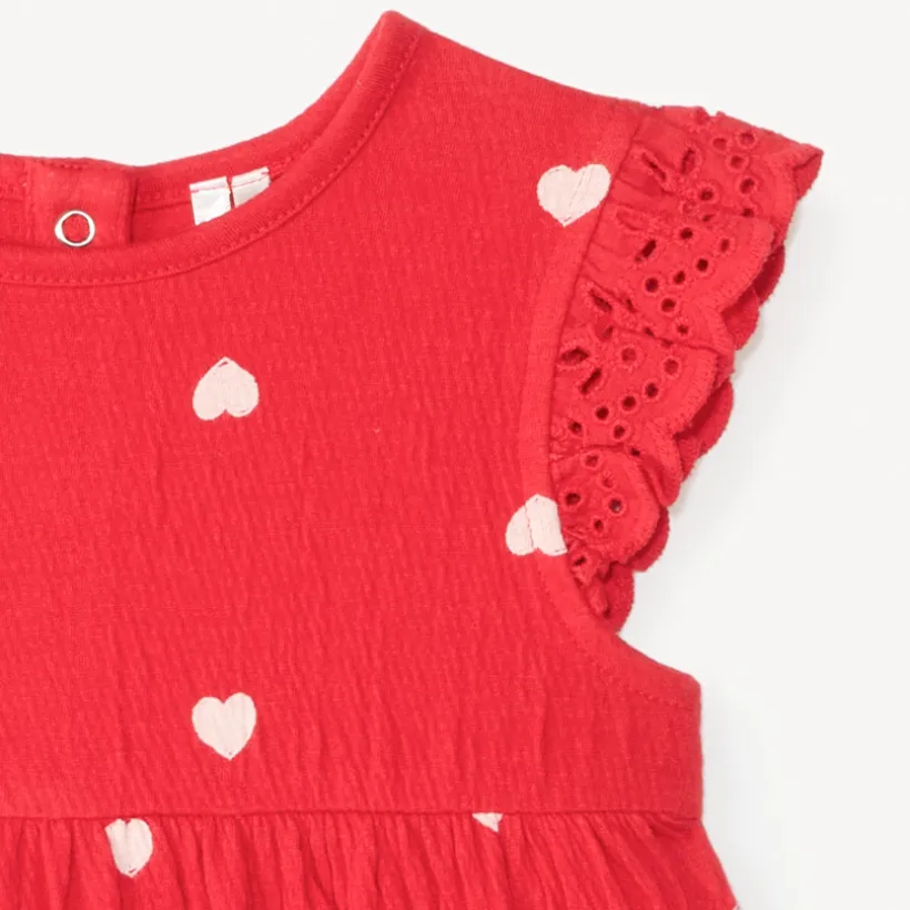 Set van jurk met korte mouwen + hoofdband met hartjesprint voor babymeisjes