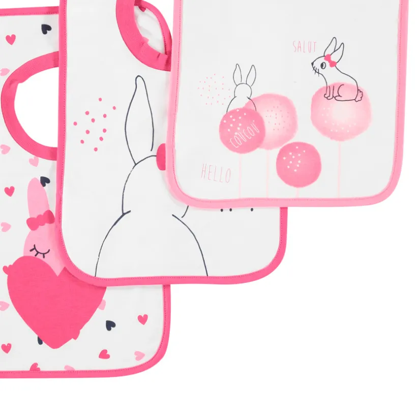 Set van 3 katoenen slabbetjes met konijnenprint voor gemakkelijk aantrekken
