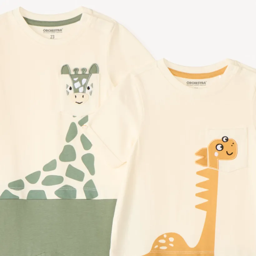 Set van 2 korte jumpsuits 2-in-1 effect dierenpatroon voor baby jongens