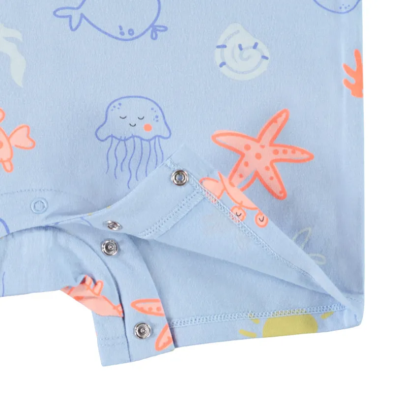 Set van 2 korte jumpsuits met onderwatermotieven voor baby jongen
