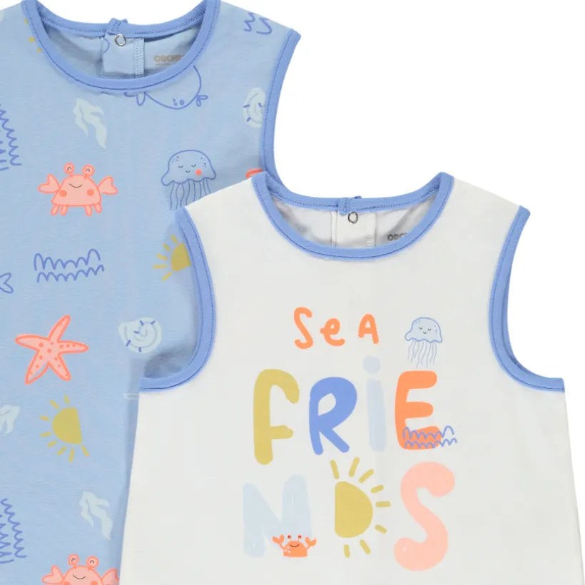 Set van 2 korte jumpsuits met onderwatermotieven voor baby jongen